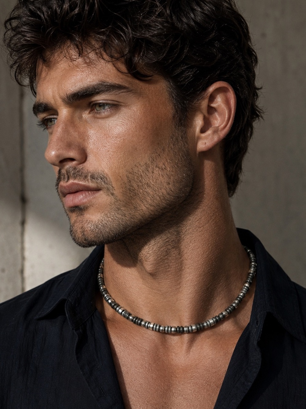 Modern Industrial Stainless Steel Beaded Necklace | 17.5” / 44.5 cm | Unisex